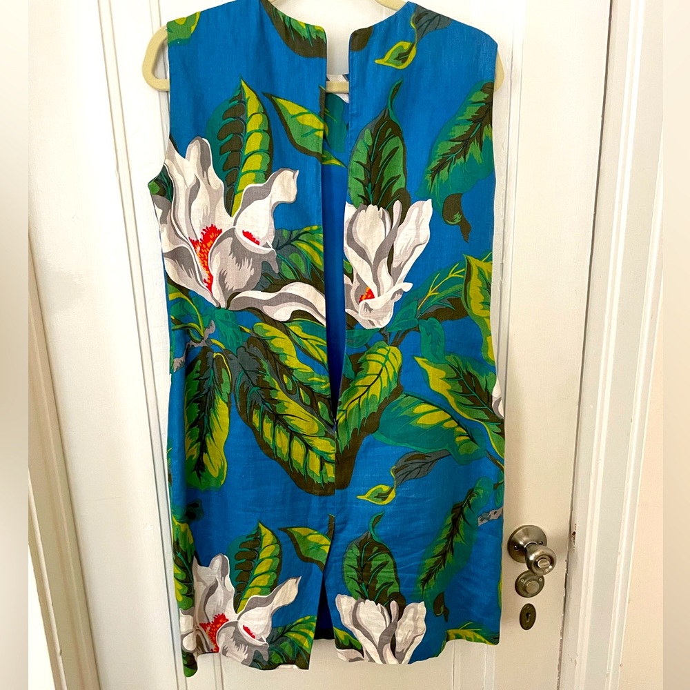 Linen/Silk Dress Ocean Blue Tropical with Pockets and Zipper in Back Size M - Picture 4 of 9